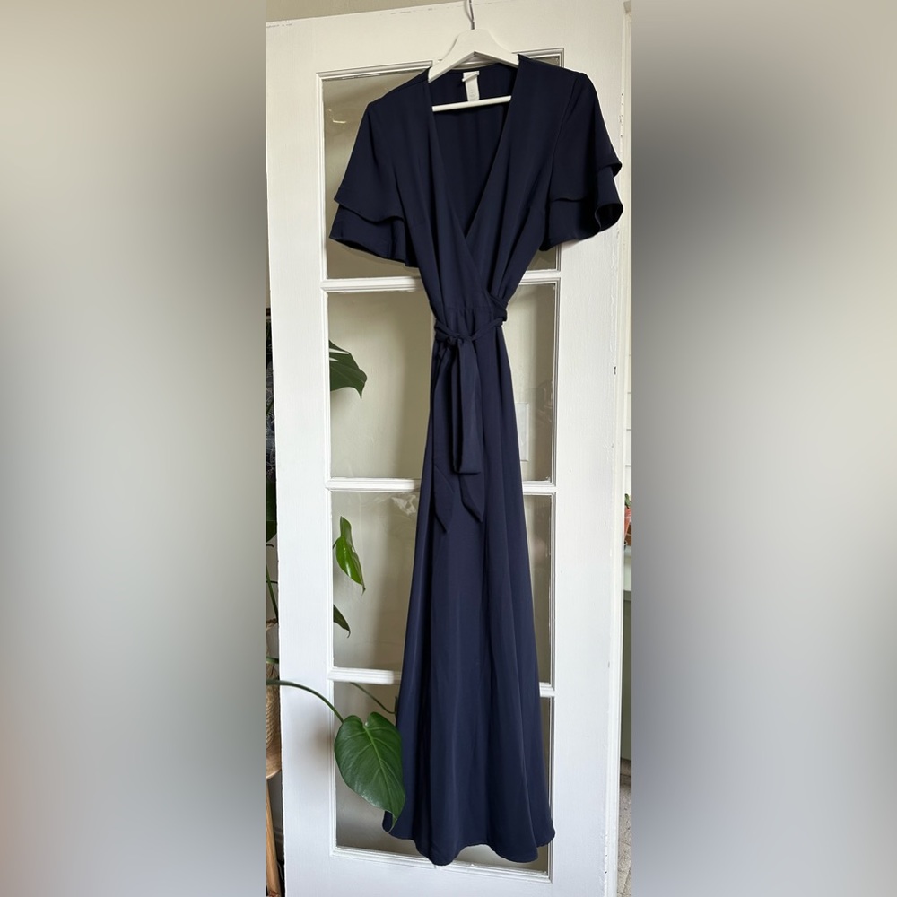 H&M wrap navy blue long maxi dress